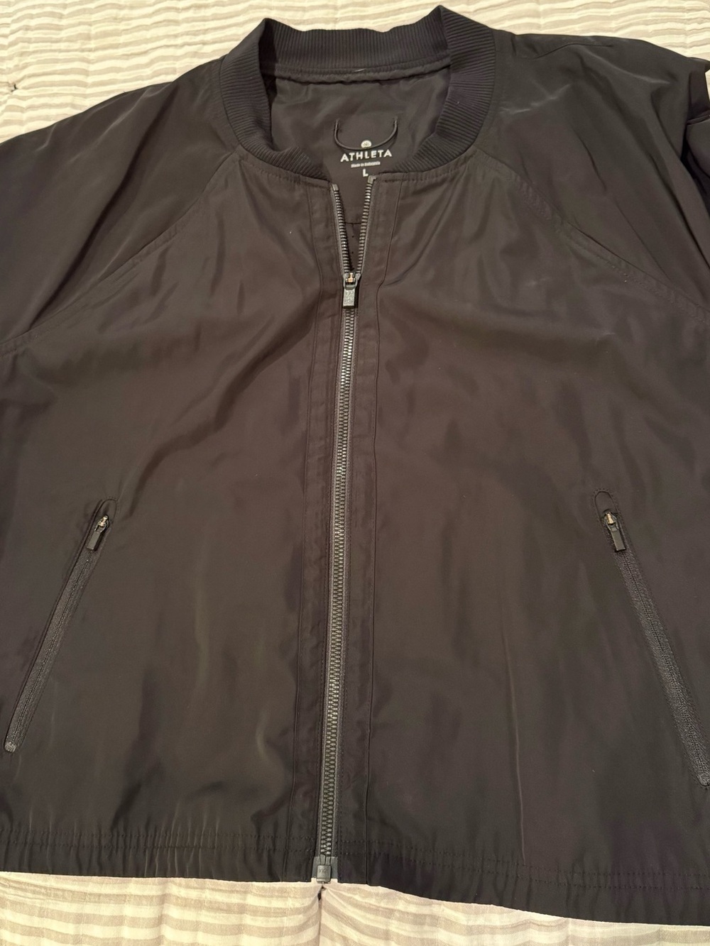 Athleta Black Nylon Bomber Jacket with Zip Pockets - Picture 2 of 4